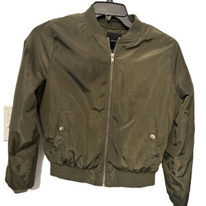 Forever 21 Jacket Womens MED Military Green Bomber Full Zip Lightweight Pocket